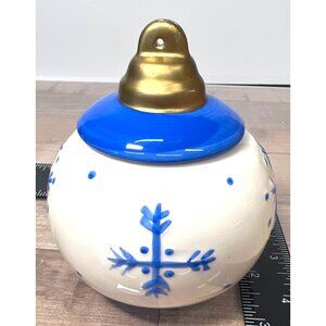Ceramic Snowflake Ornament Jar With Gold Lid - 4.75" Tall